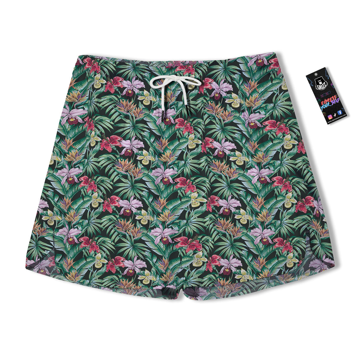 Hawaii Hibiscus Orchids Print Pattern Men's Running Shorts-grizzshop