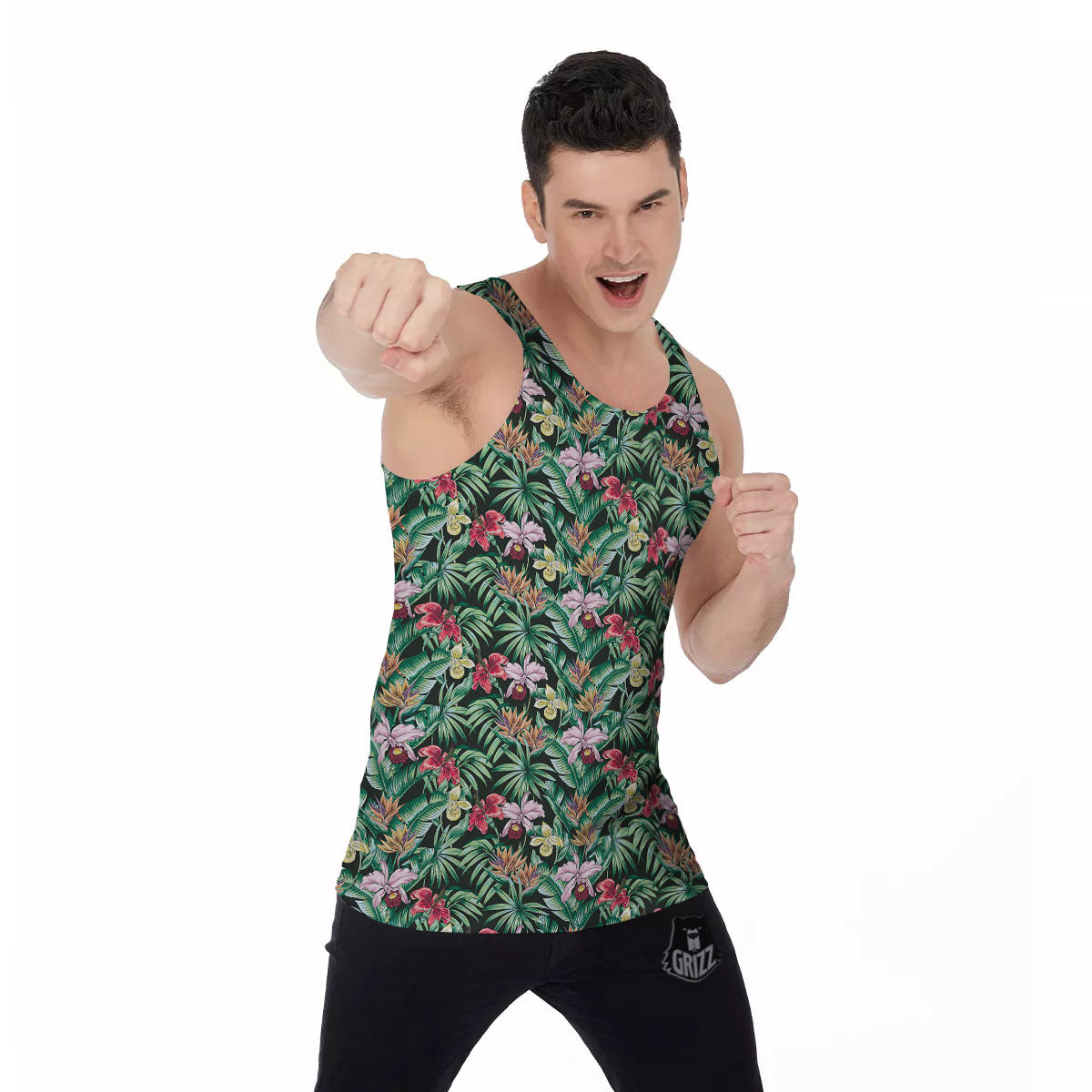 Hawaii Hibiscus Orchids Print Pattern Men's Tank Top-grizzshop