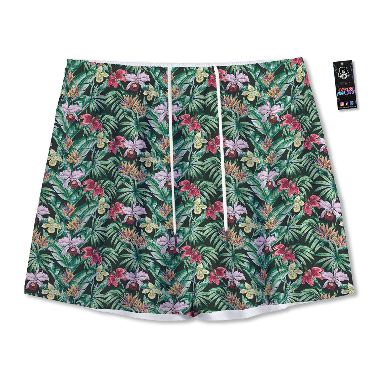 Hawaii Hibiscus Orchids Print Pattern Mesh Shorts