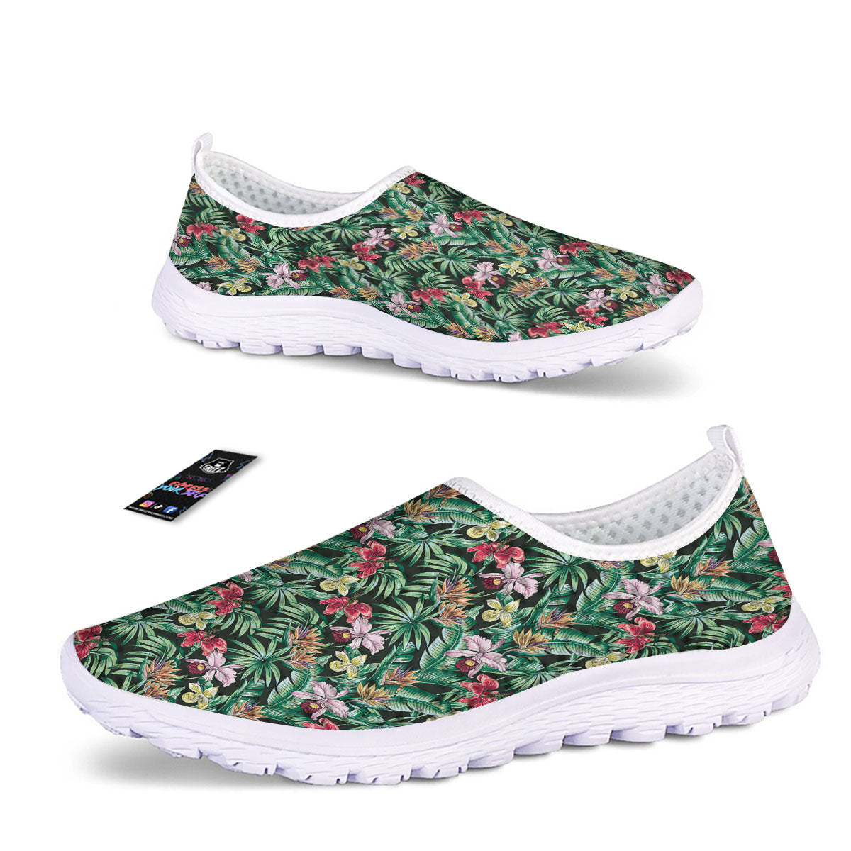 Hawaii Hibiscus Orchids Print Pattern Nurse Shoes-grizzshop