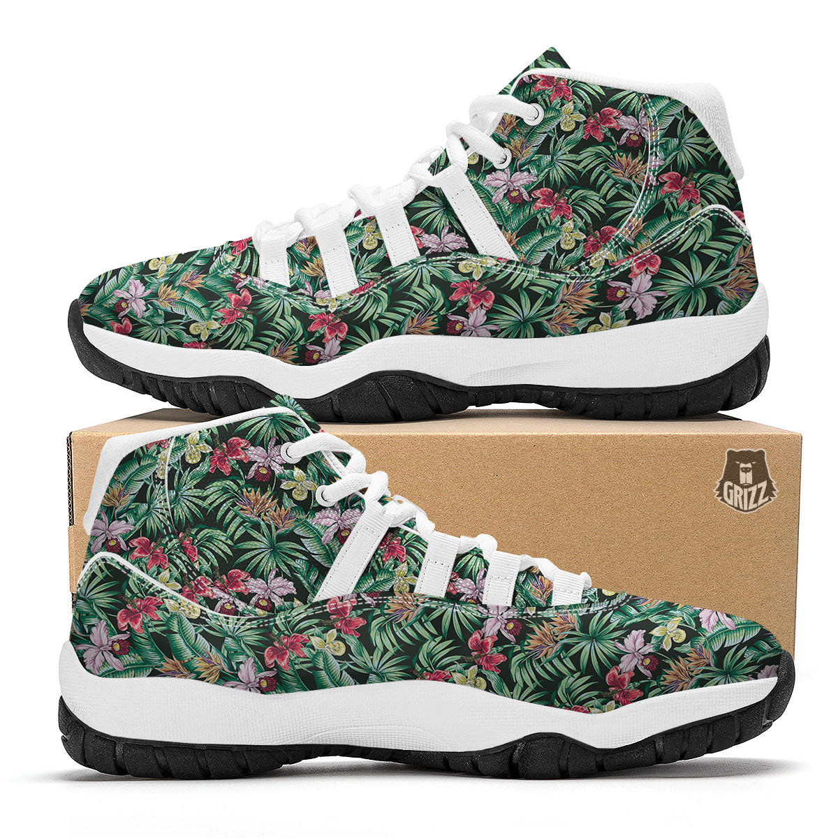 Hawaii Hibiscus Orchids Print Pattern White Bball Shoes-grizzshop