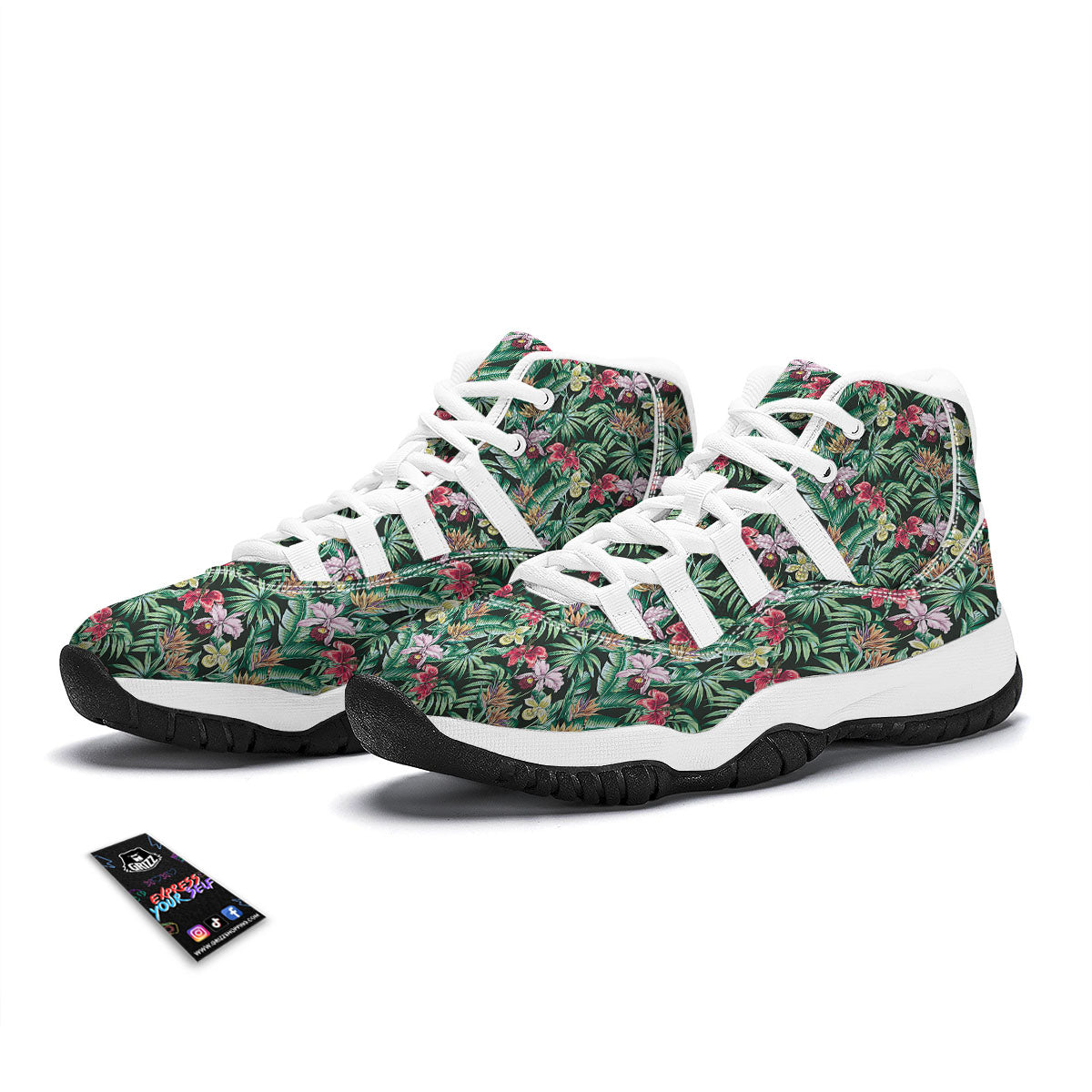 Hawaii Hibiscus Orchids Print Pattern White Bball Shoes-grizzshop