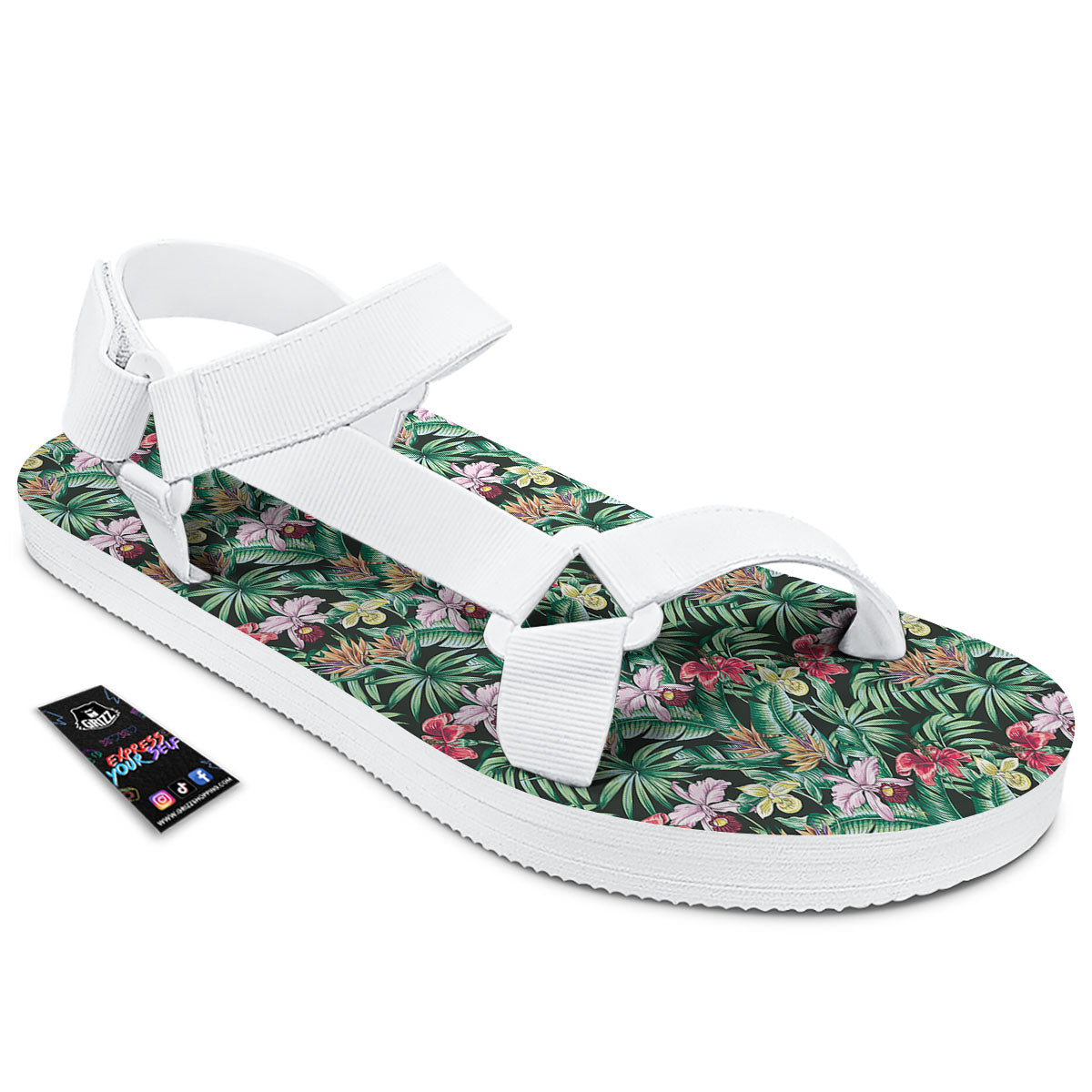 Hawaii Hibiscus Orchids Print Pattern White Open Toe Sandals-grizzshop