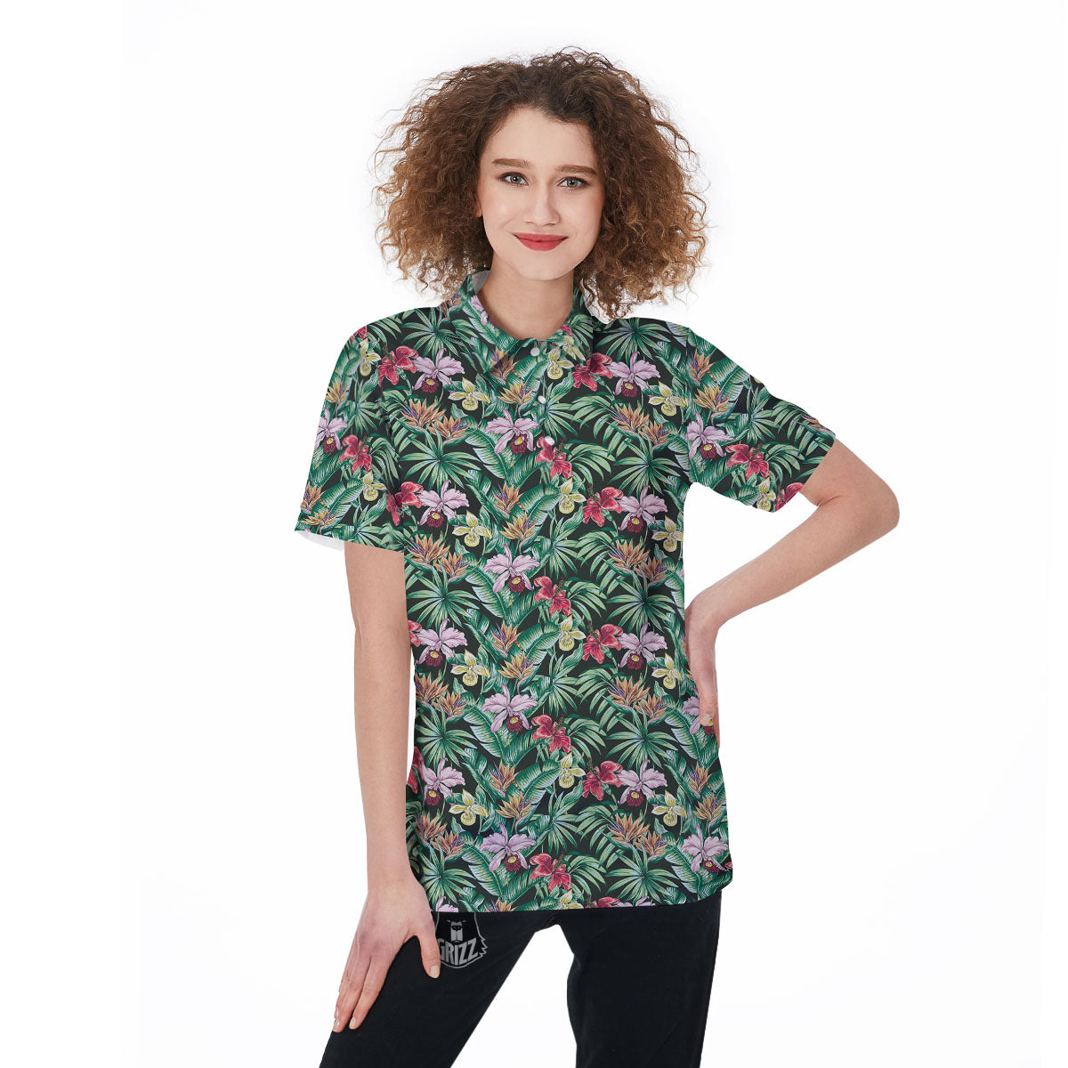 Hawaii Hibiscus Orchids Print Pattern Women's Golf Shirts-grizzshop