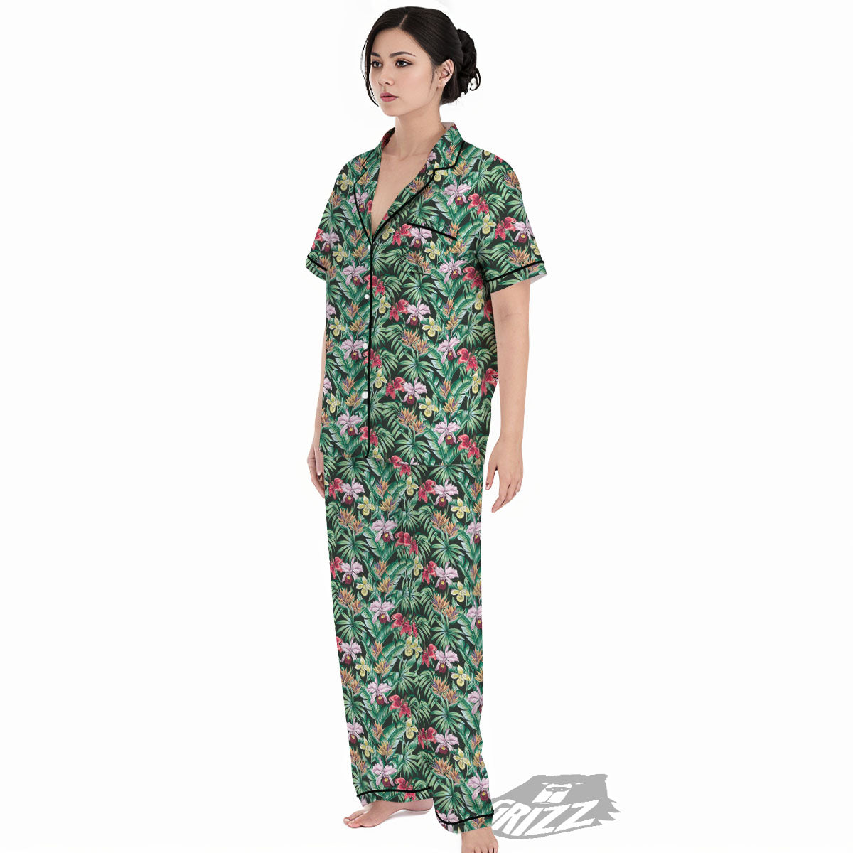 Hawaii Hibiscus Orchids Print Pattern Women's Pajamas Set-grizzshop
