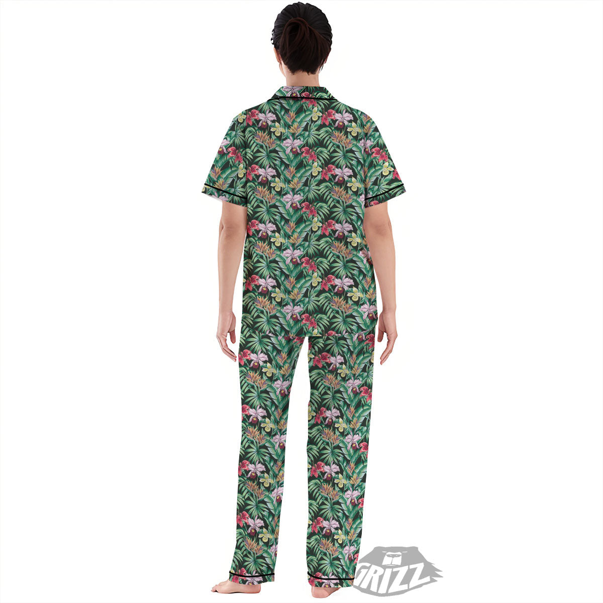 Hawaii Hibiscus Orchids Print Pattern Women's Pajamas Set-grizzshop