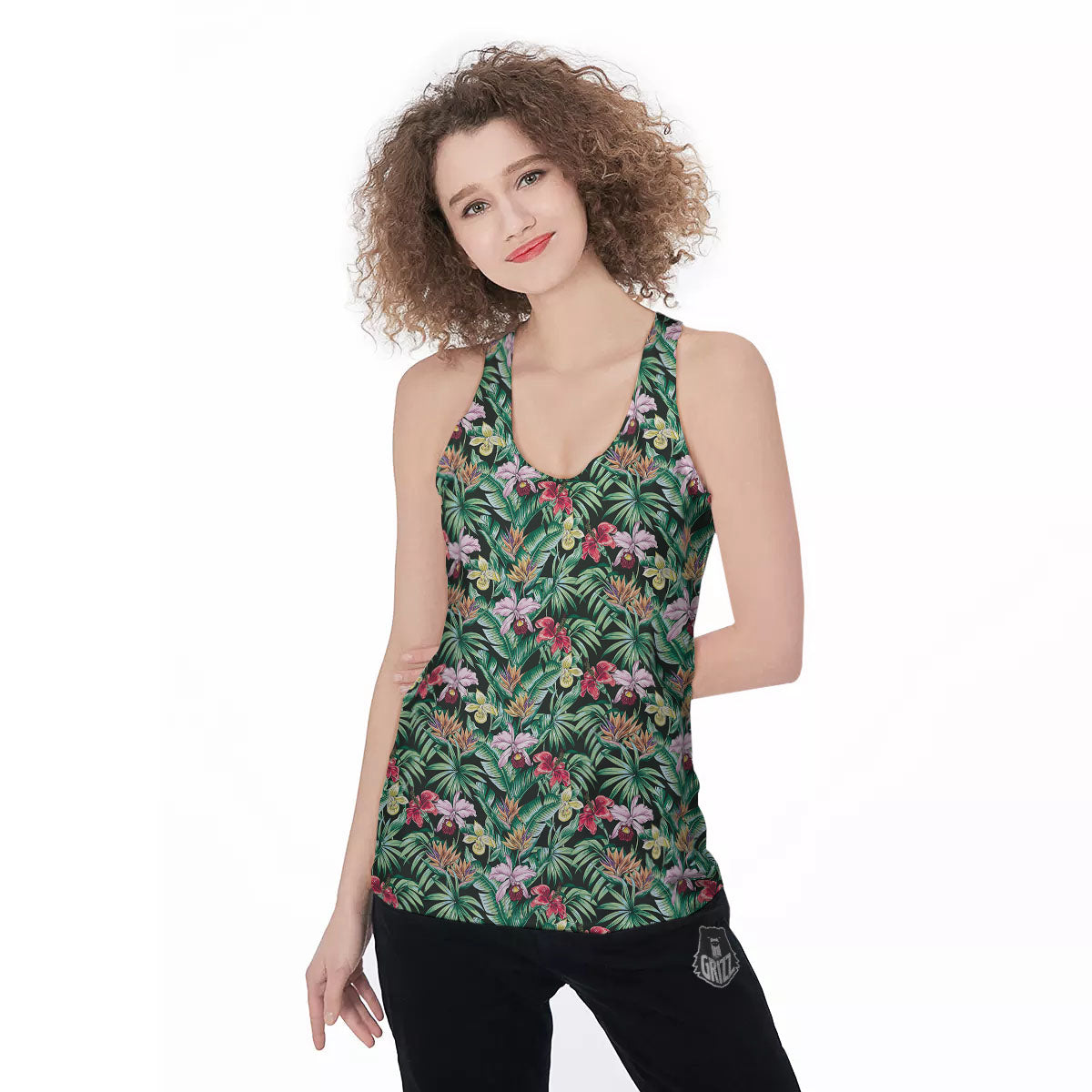 Hawaii Hibiscus Orchids Print Pattern Women's Racerback Tank Top-grizzshop