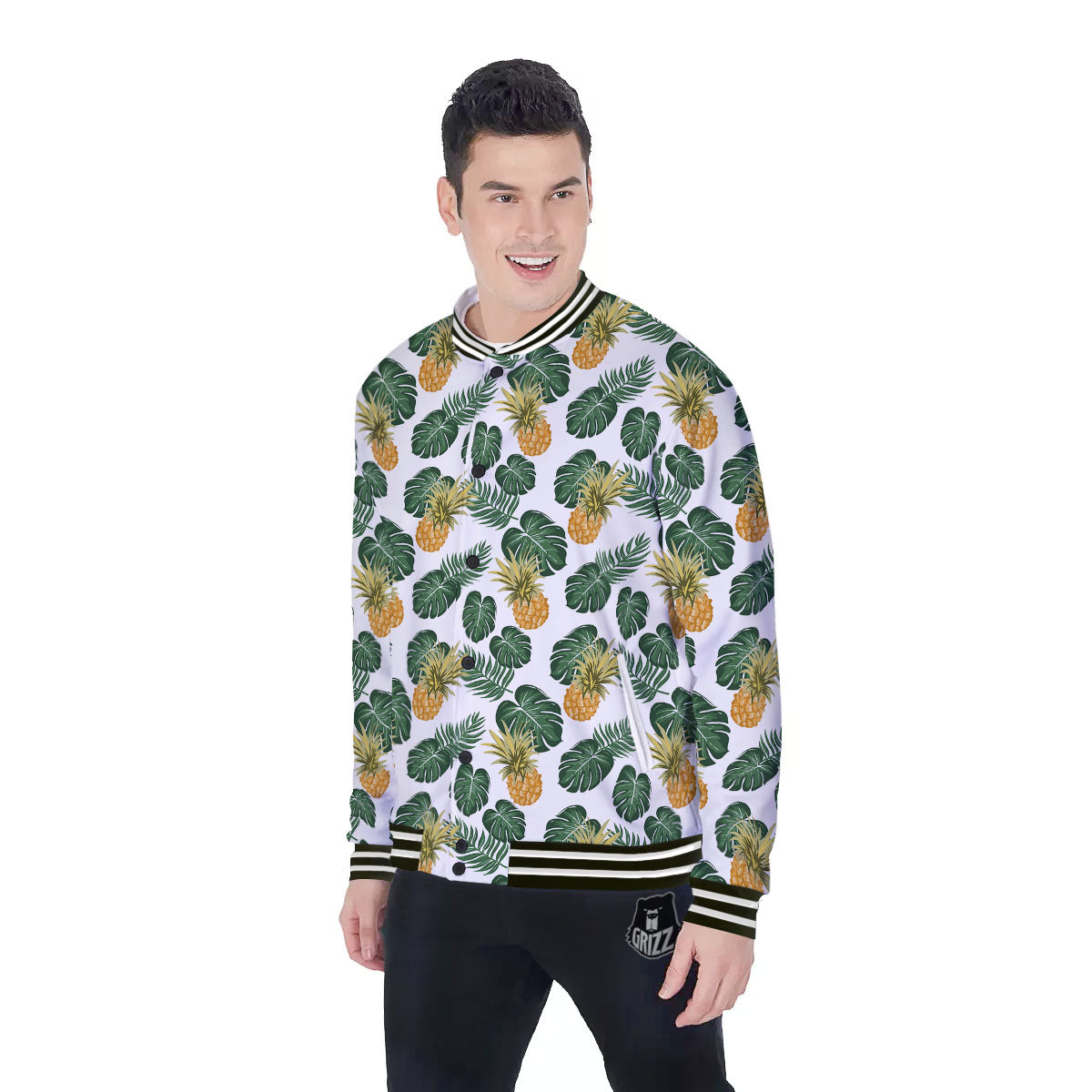Hawaii Hibiscus Pineapple Print Pattern Baseball Jacket-grizzshop