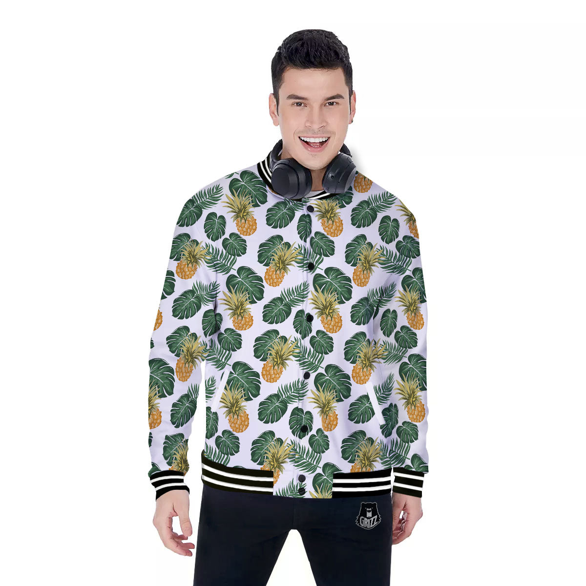 Hawaii Hibiscus Pineapple Print Pattern Baseball Jacket-grizzshop