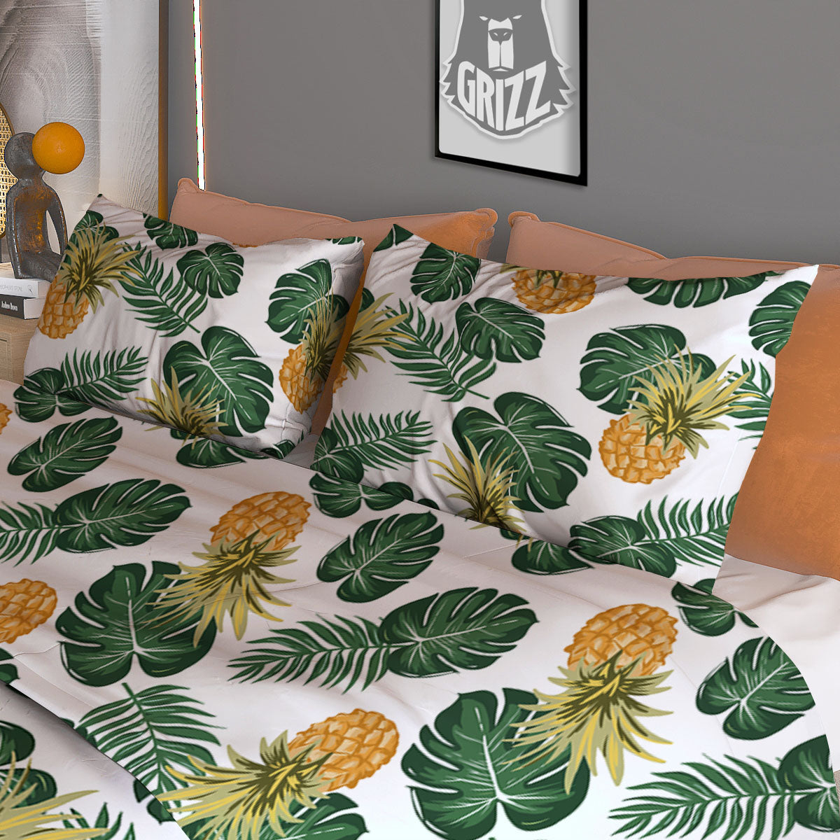 Hawaii Hibiscus Pineapple Print Pattern Duvet Cover Bedding Set