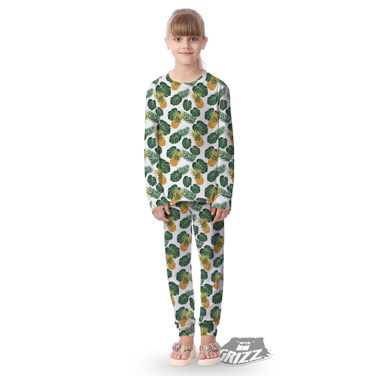 Hawaii Hibiscus Pineapple Print Pattern Kid's Pajamas-grizzshop