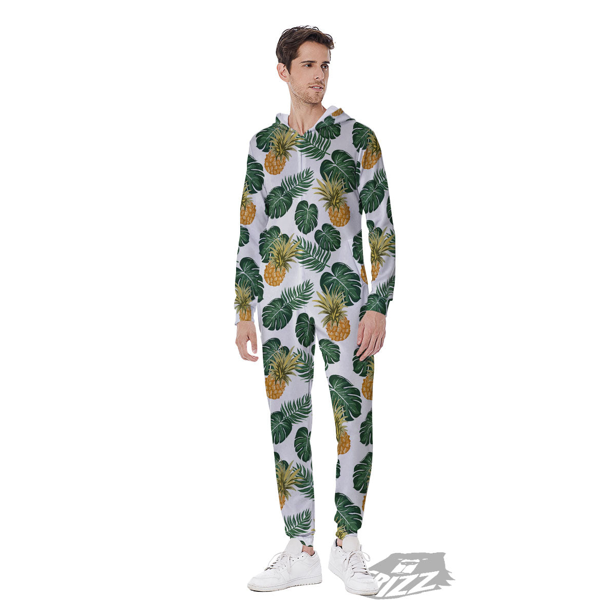 Hawaii Hibiscus Pineapple Print Pattern Men's Jumpsuit-grizzshop