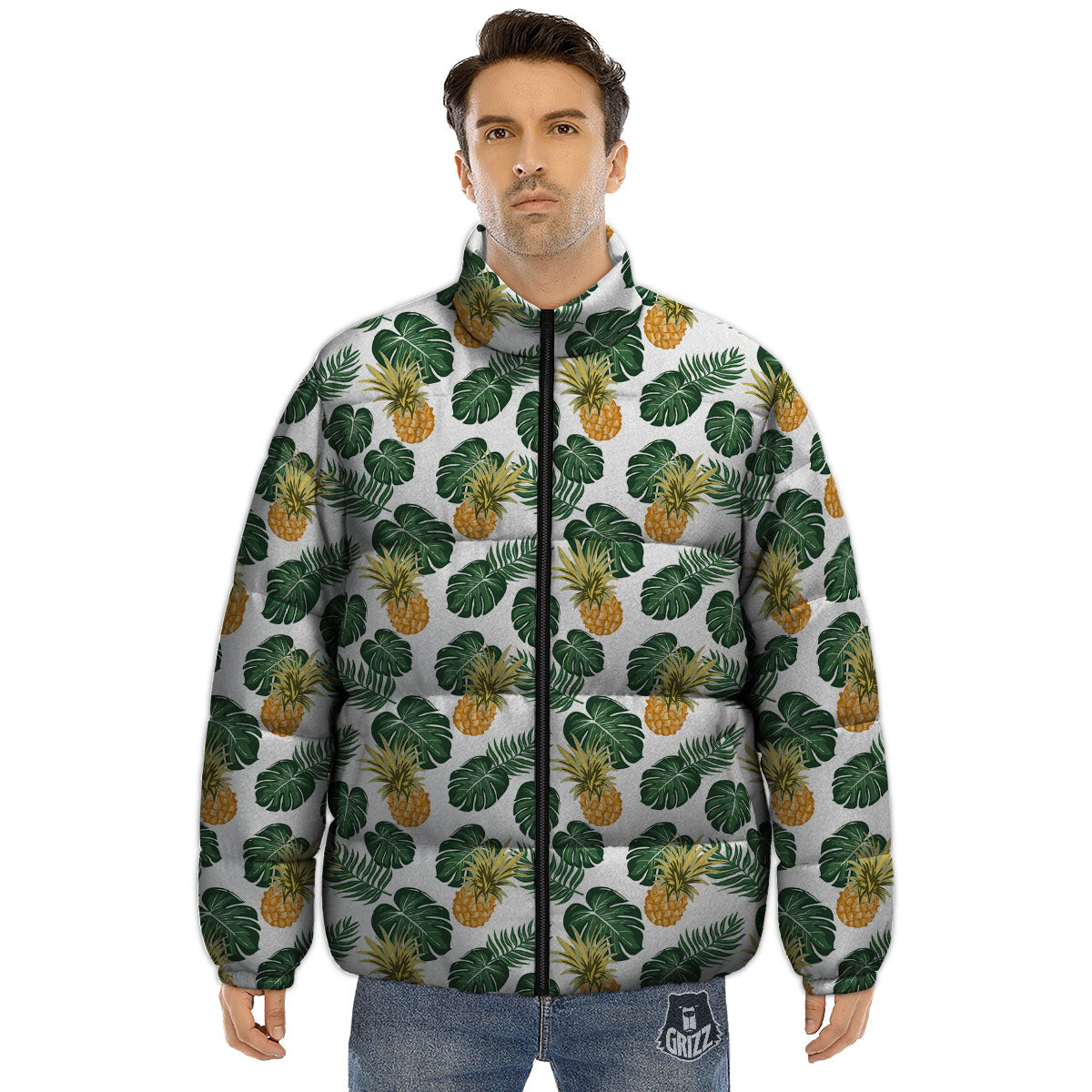 Hawaii Hibiscus Pineapple Print Pattern Puffer Jacket-grizzshop