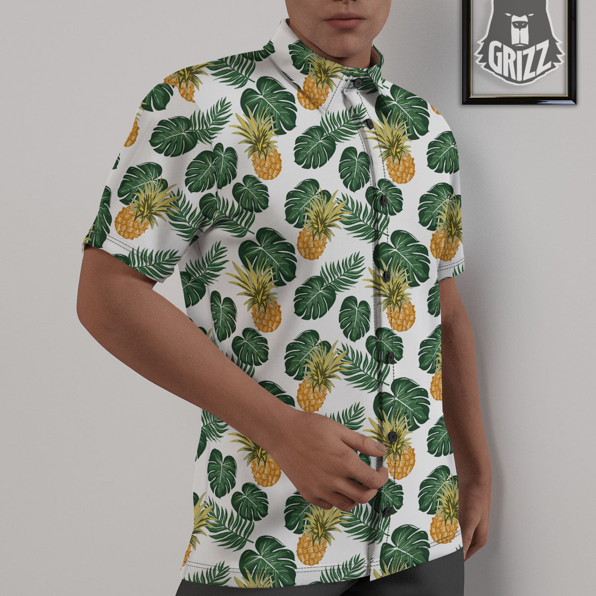 Hawaii Hibiscus Pineapple Print Pattern Untucked Shirts-grizzshop