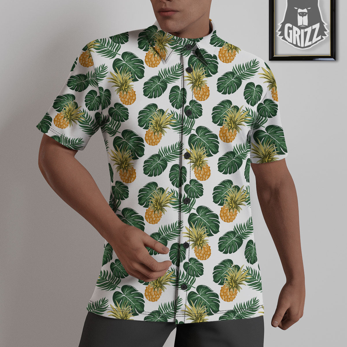 Hawaii Hibiscus Pineapple Print Pattern Untucked Shirts-grizzshop