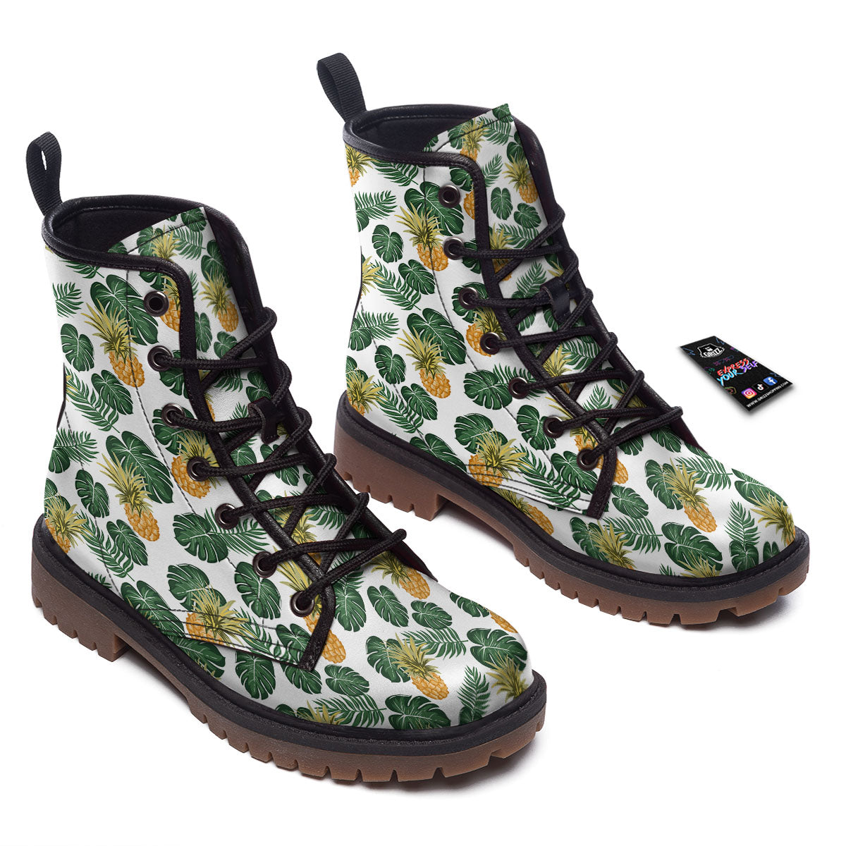 Hawaii Hibiscus Pineapple Print Pattern Work Boots-grizzshop