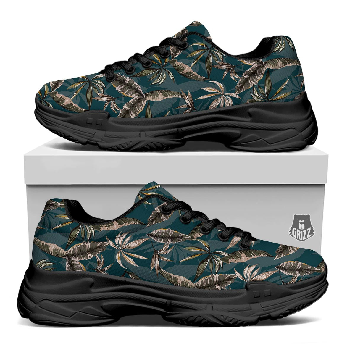 Hawaii Leaf Green Tropical Print Pattern Black Chunky Shoes-grizzshop