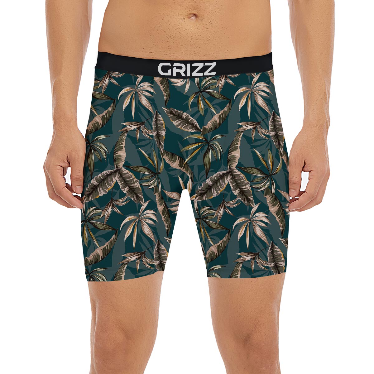 Hawaii Leaf Green Tropical Print Pattern Boxer Briefs-grizzshop
