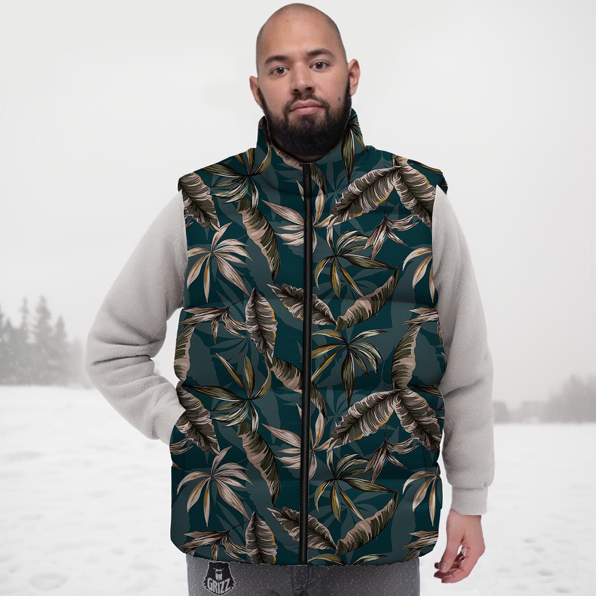 Hawaii Leaf Green Tropical Print Pattern Down Vest
