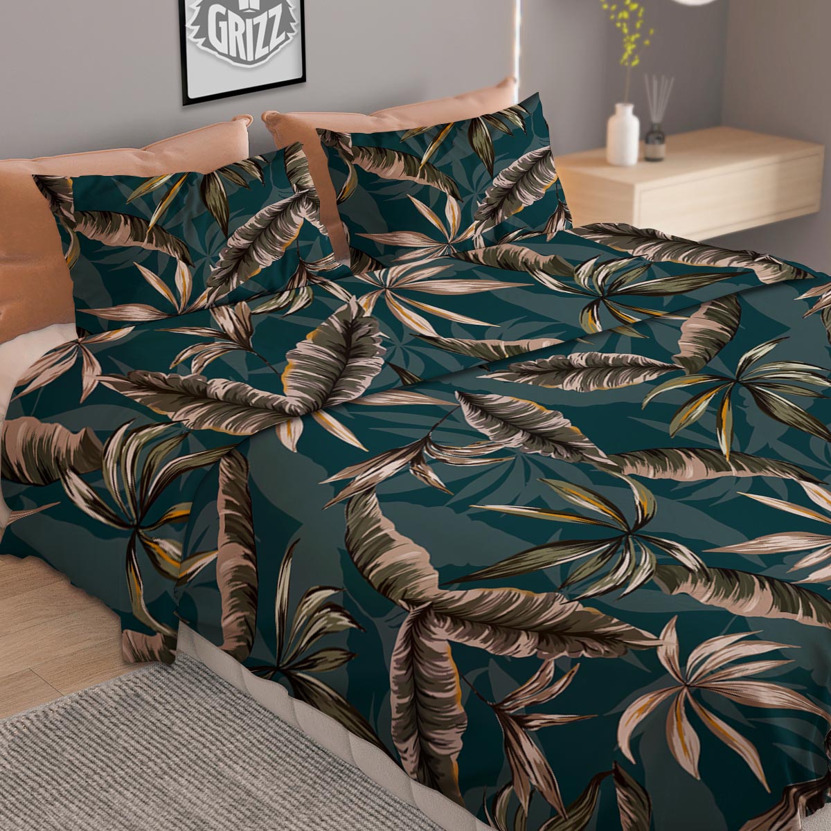 Hawaii Leaf Green Tropical Print Pattern Duvet Cover Bedding Set