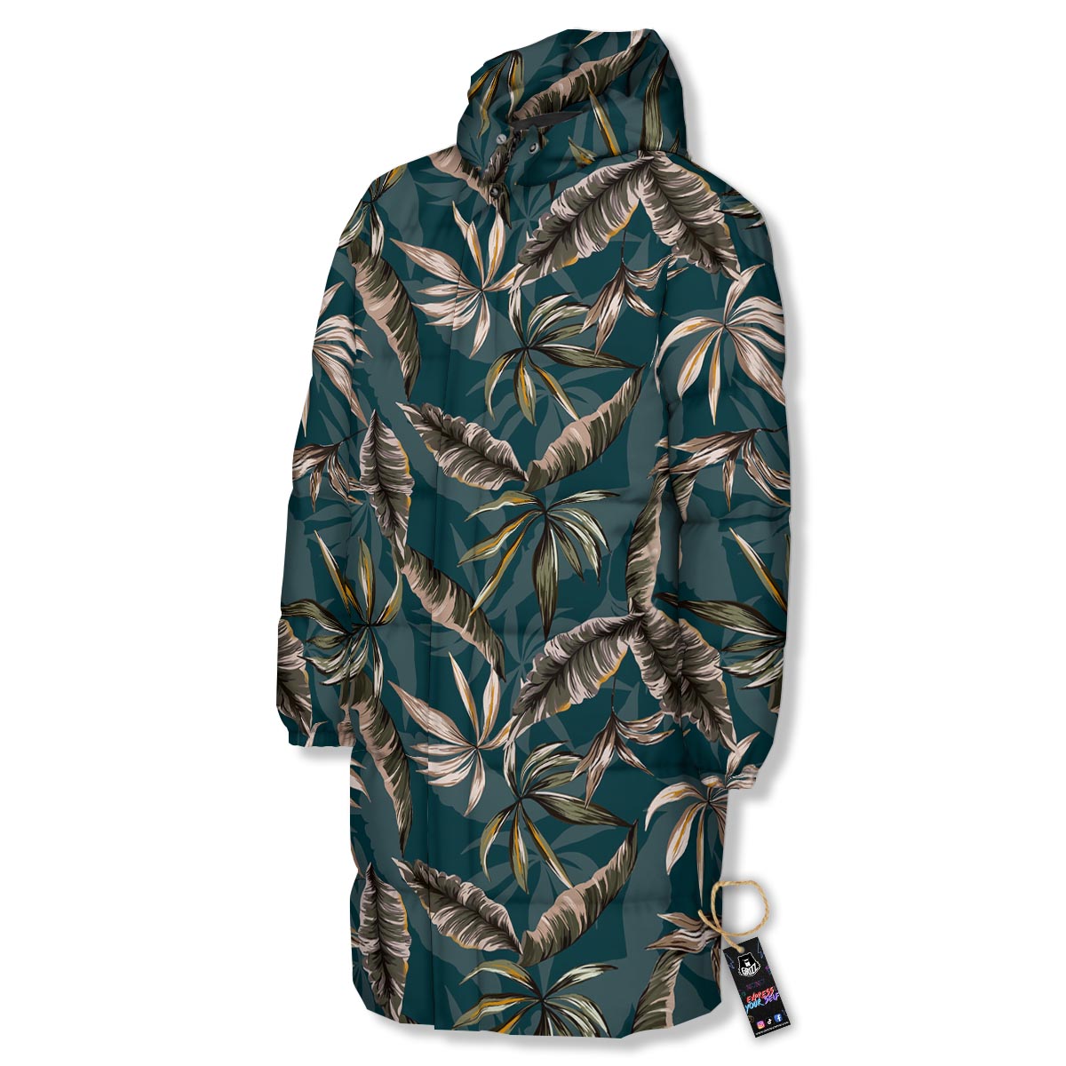 Hawaii Leaf Green Tropical Print Pattern Long Down Jacket-grizzshop