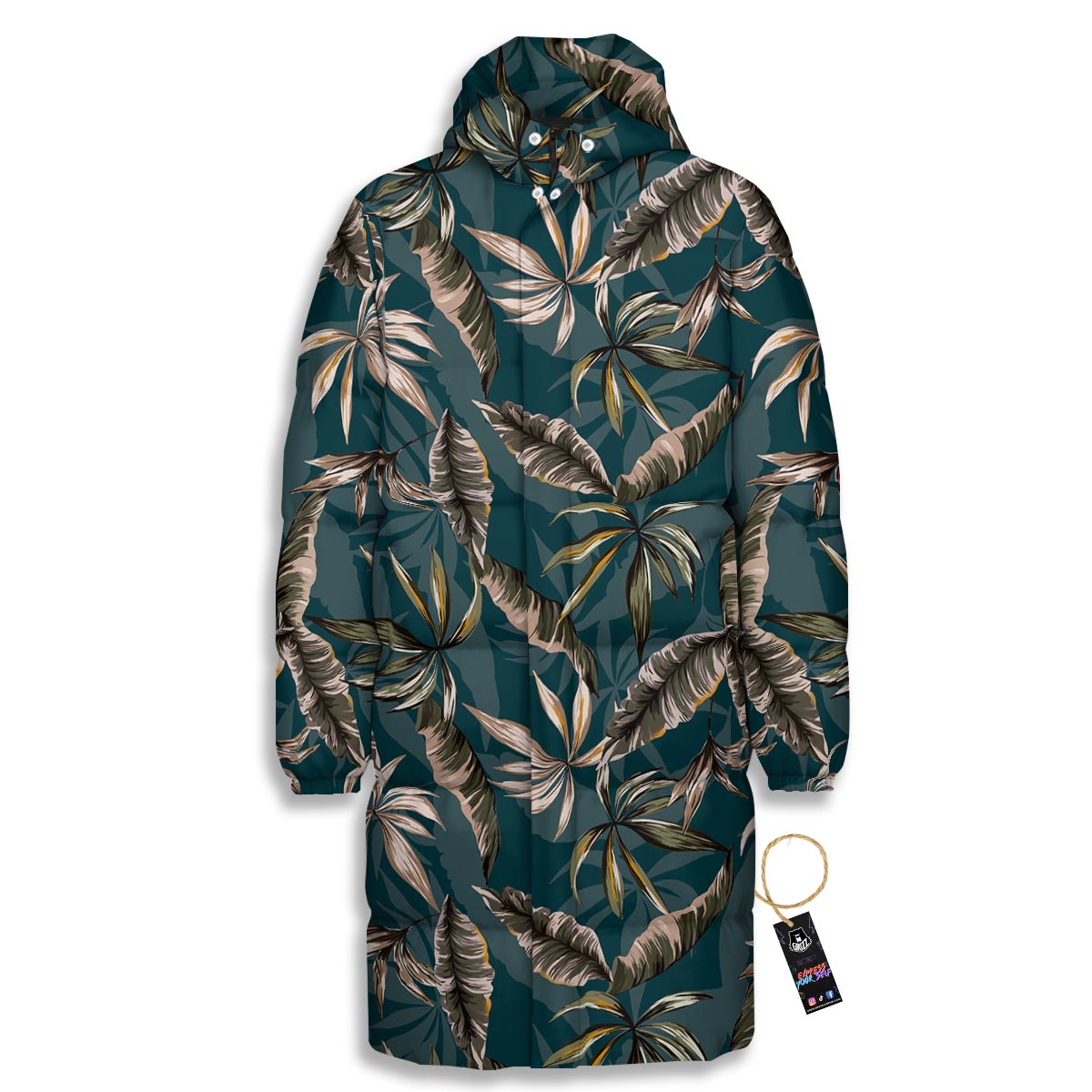 Hawaii Leaf Green Tropical Print Pattern Long Down Jacket-grizzshop