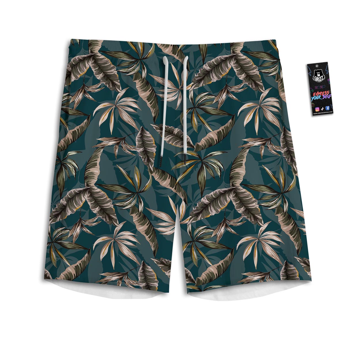 Hawaii Leaf Green Tropical Print Pattern Men's Athletic Shorts