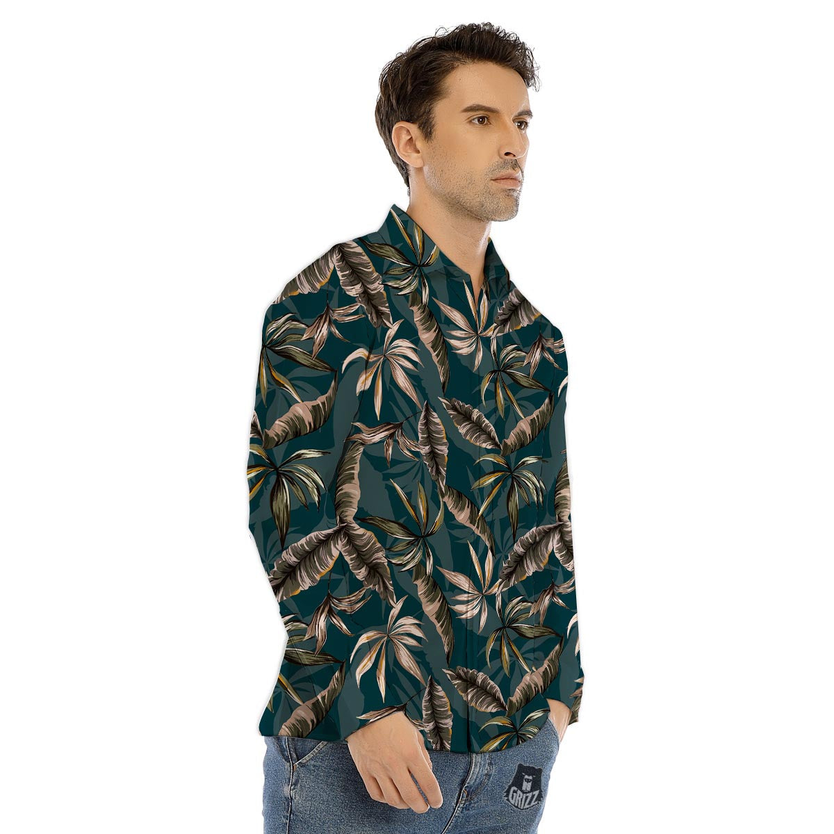 Hawaii Leaf Green Tropical Print Pattern Men's Dress Shirts-grizzshop