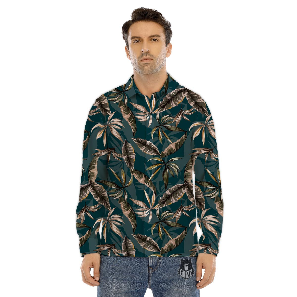 Hawaii Leaf Green Tropical Print Pattern Men's Dress Shirts-grizzshop