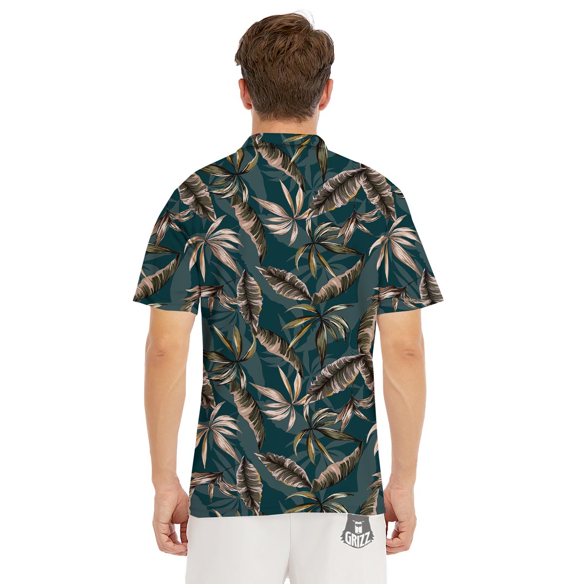 Hawaii Leaf Green Tropical Print Pattern Men's Golf Shirts-grizzshop