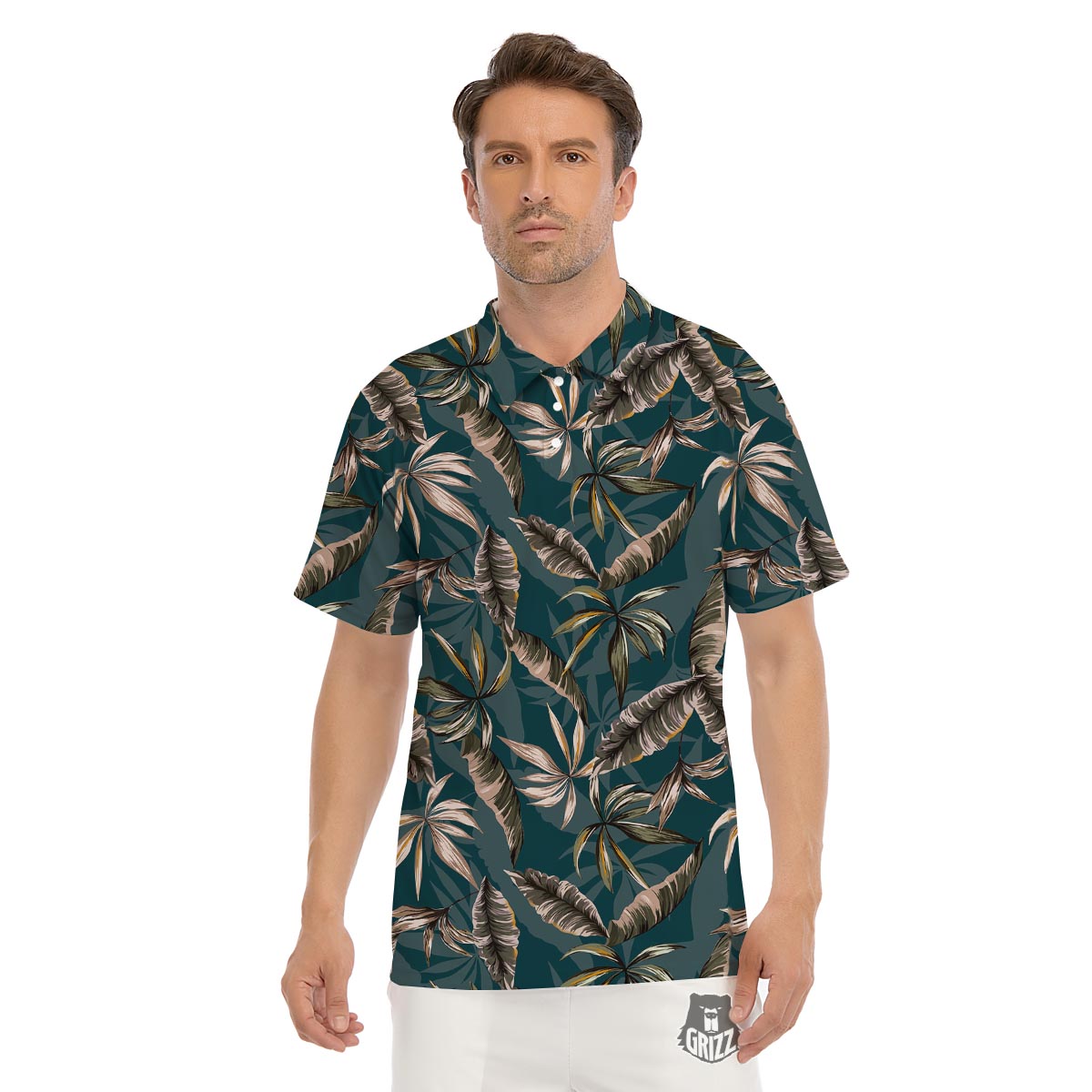 Hawaii Leaf Green Tropical Print Pattern Men's Golf Shirts-grizzshop