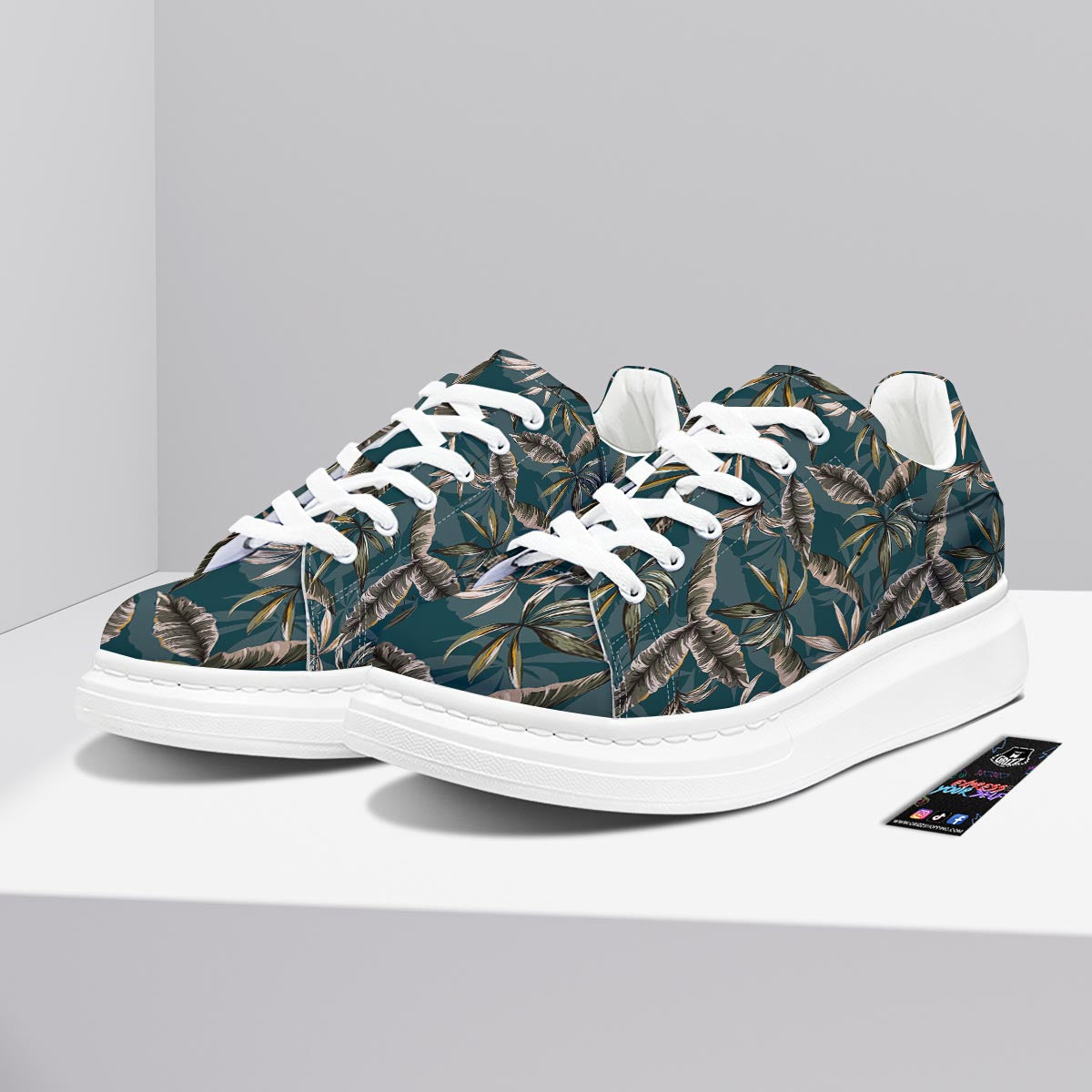 Hawaii Leaf Green Tropical Print Pattern Platform Shoes-grizzshop