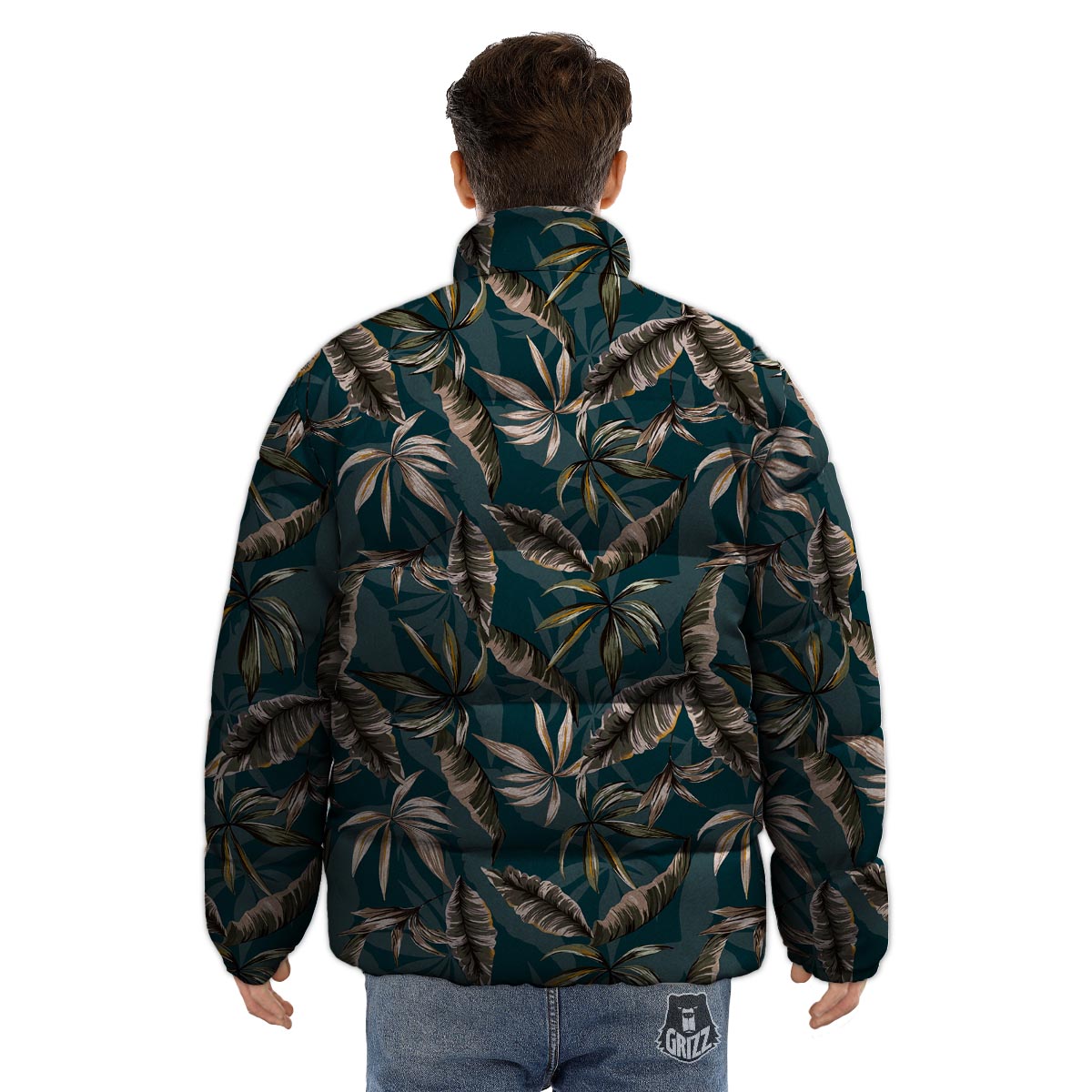 Hawaii Leaf Green Tropical Print Pattern Puffer Jacket-grizzshop