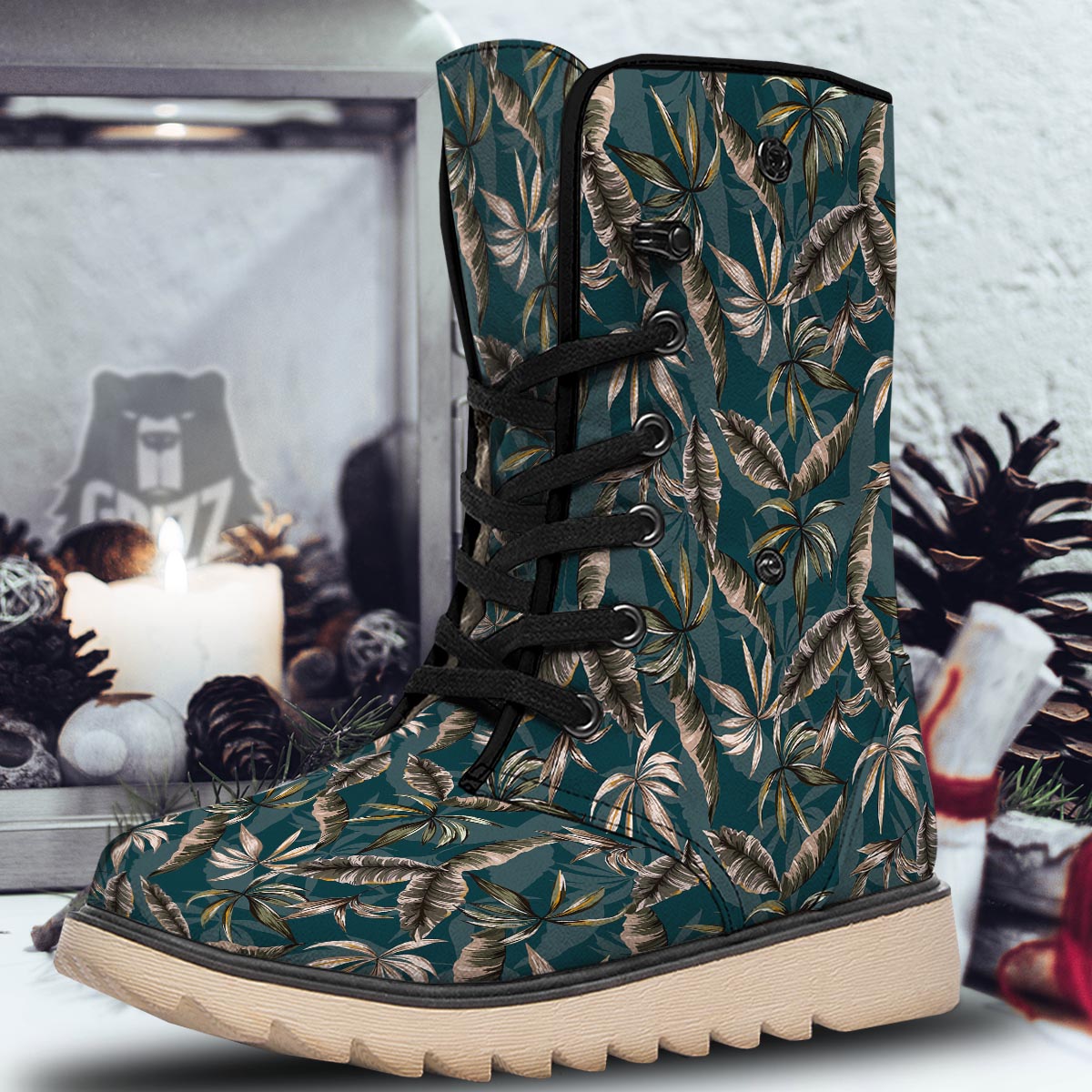Hawaii Leaf Green Tropical Print Pattern Snow Boots-grizzshop