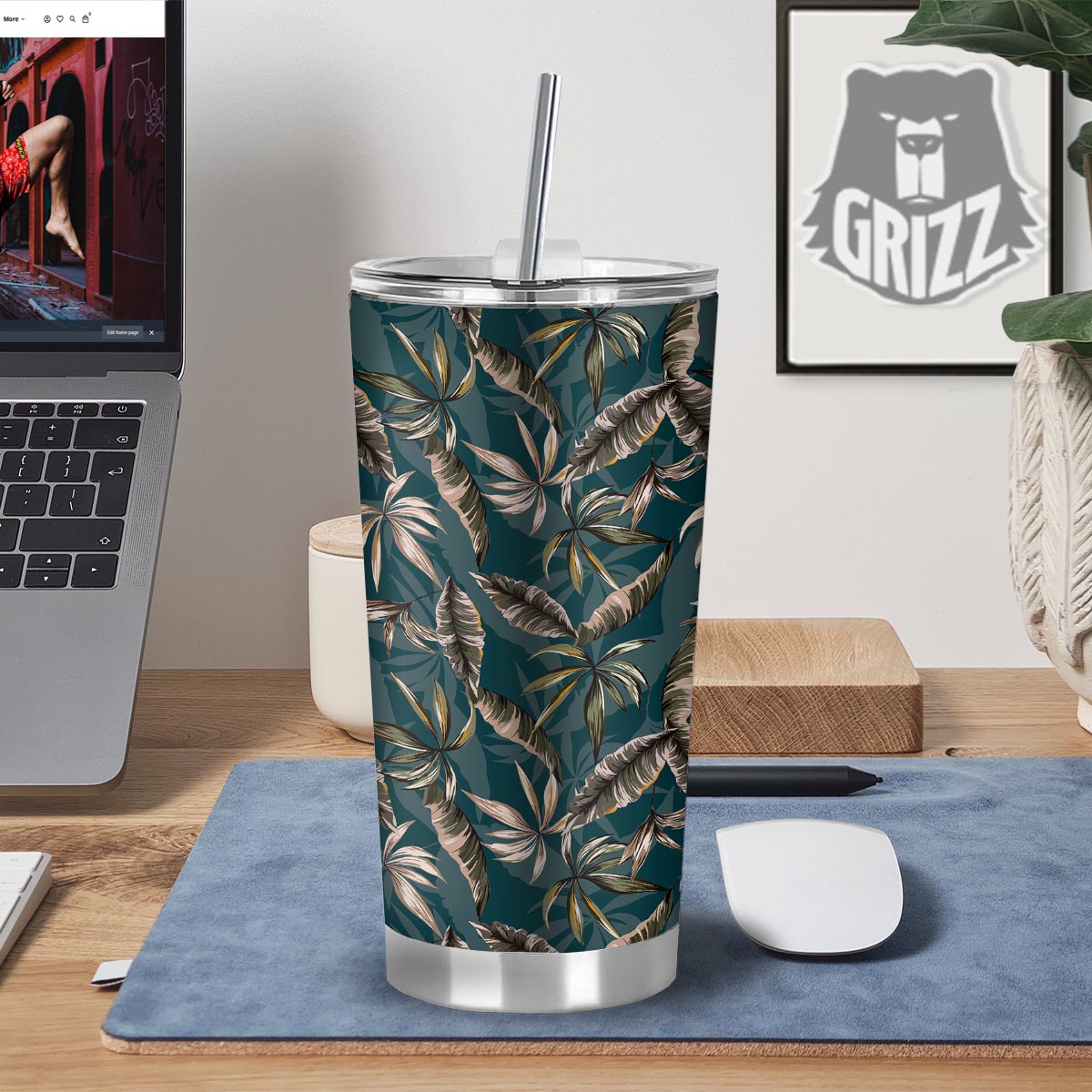 Hawaii Leaf Green Tropical Print Pattern Tumbler-grizzshop