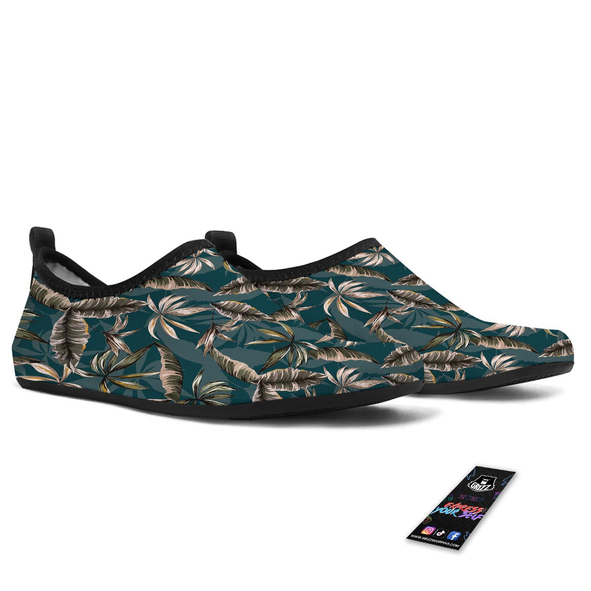 Hawaii Leaf Green Tropical Print Pattern Water Shoes-grizzshop