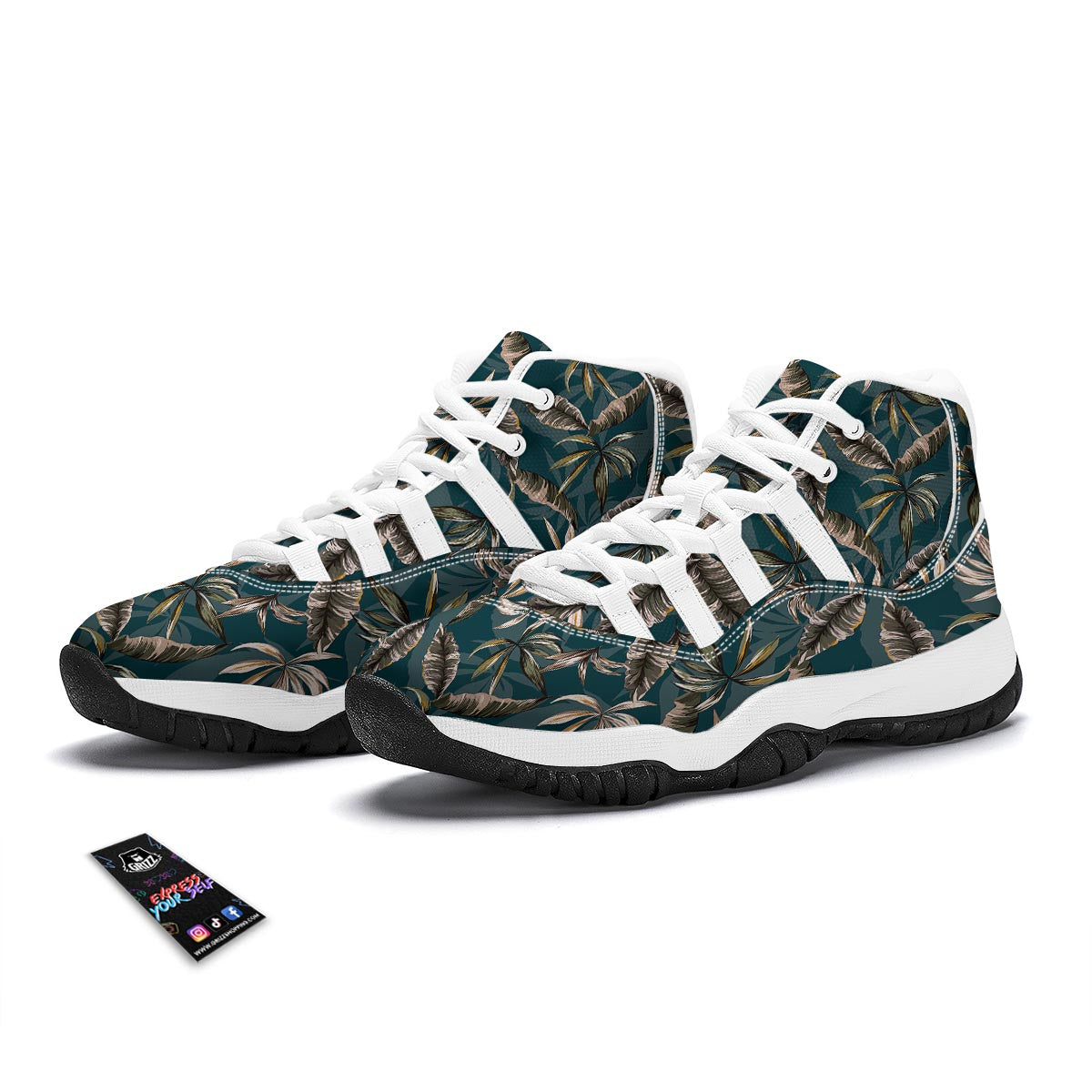 Hawaii Leaf Green Tropical Print Pattern White Bball Shoes-grizzshop