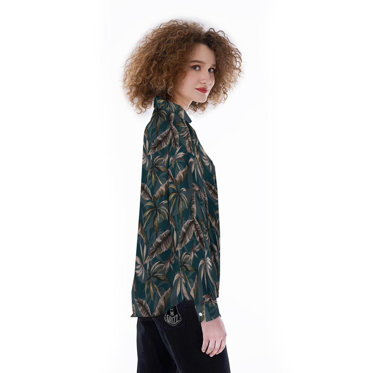 Hawaii Leaf Green Tropical Print Pattern Women's Long Sleeve Shirts-grizzshop