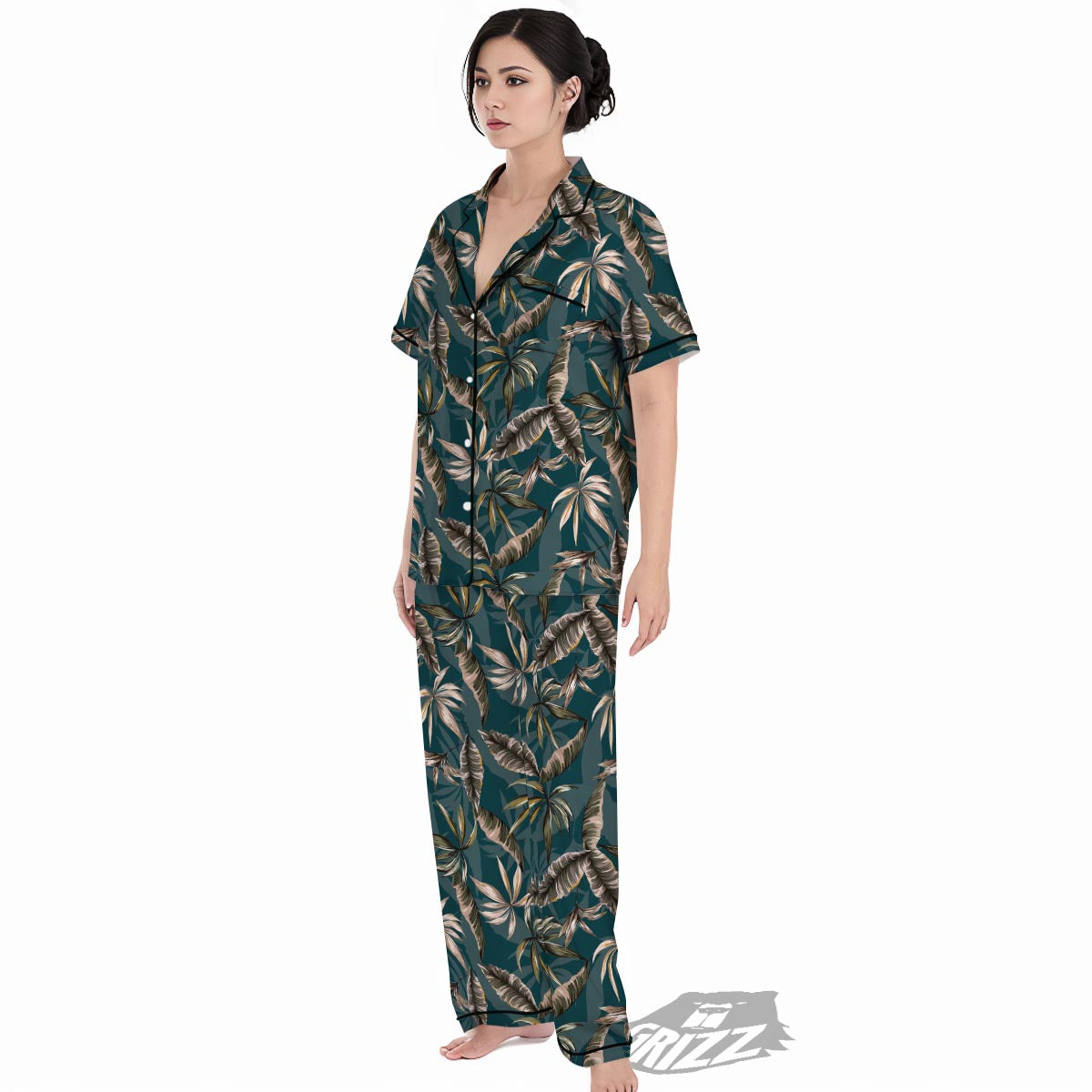 Hawaii Leaf Green Tropical Print Pattern Women's Pajamas Set-grizzshop
