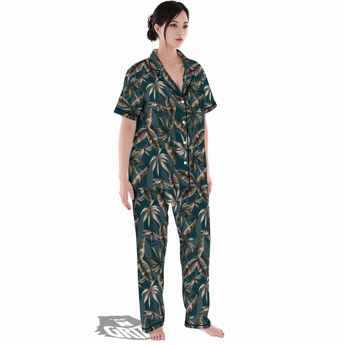 Hawaii Leaf Green Tropical Print Pattern Women's Pajamas Set-grizzshop