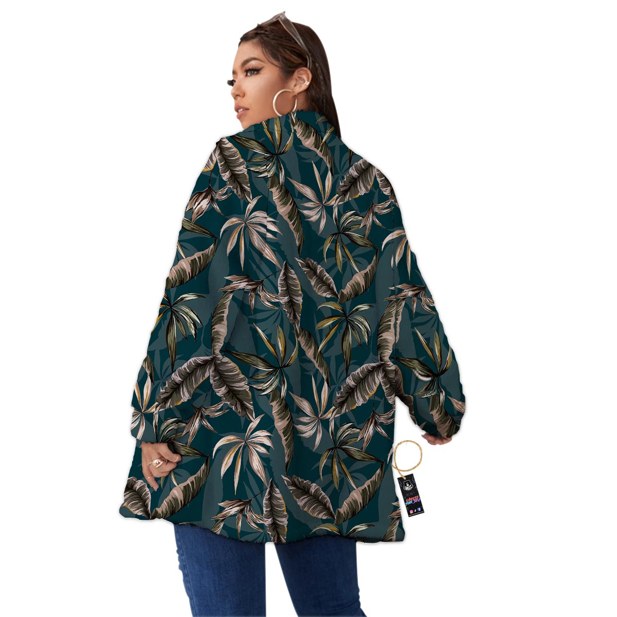 Hawaii Leaf Green Tropical Print Pattern Women's Sherpa Jacket-grizzshop