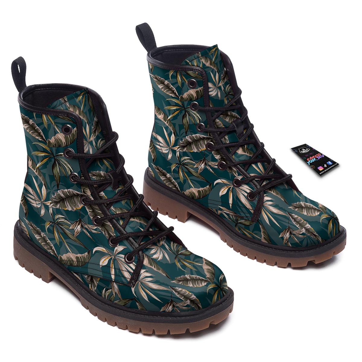 Hawaii Leaf Green Tropical Print Pattern Work Boots-grizzshop