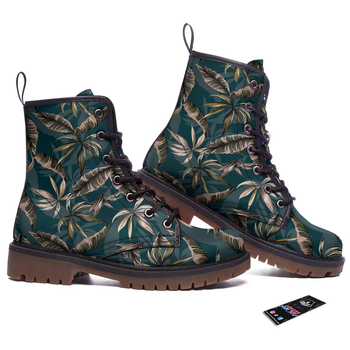 Hawaii Leaf Green Tropical Print Pattern Work Boots-grizzshop