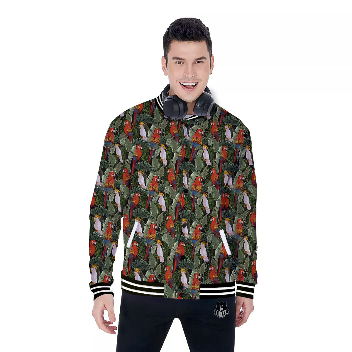 Hawaii Leaf Parrot Banana Print Pattern Baseball Jacket-grizzshop