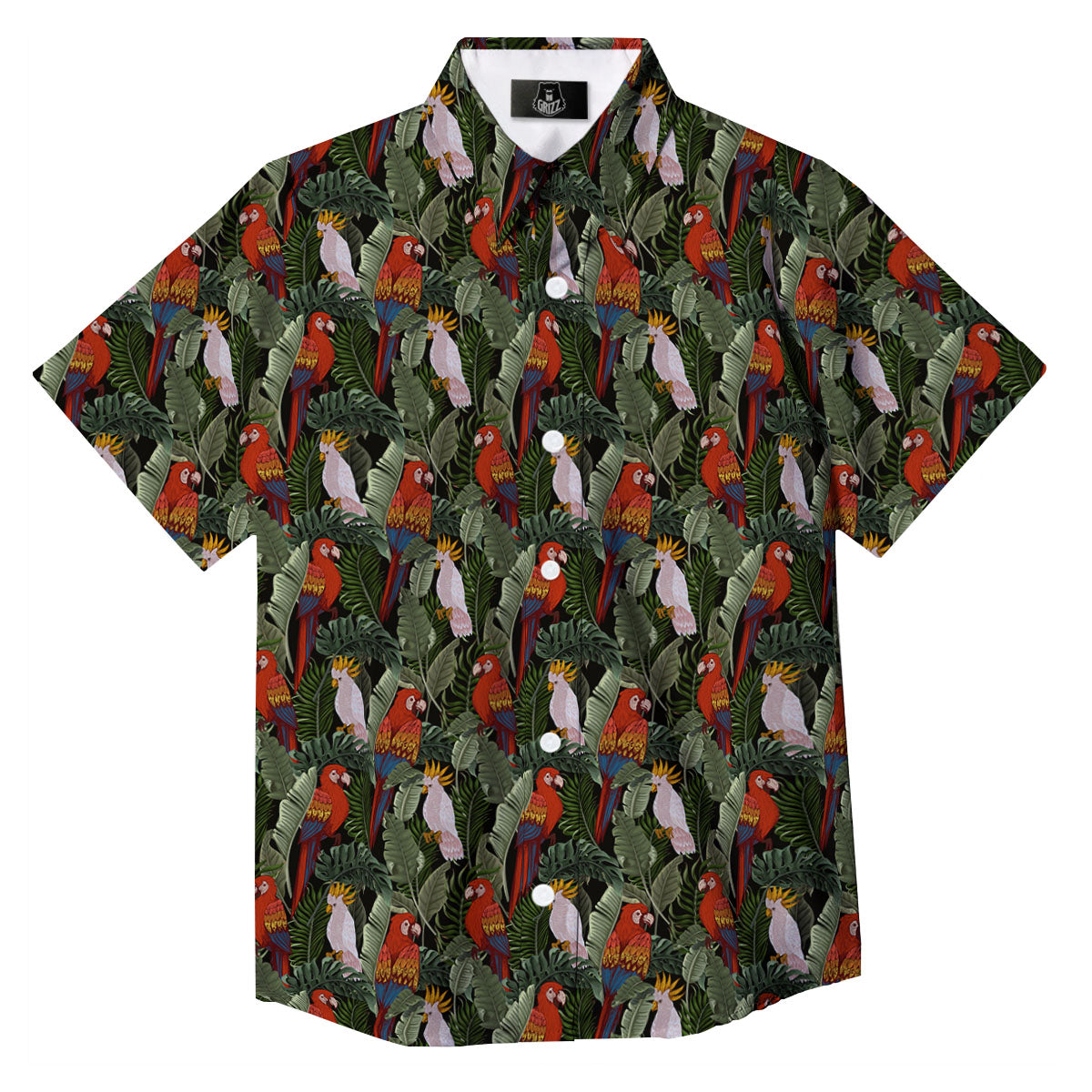 Hawaii Leaf Parrot Banana Print Pattern Button Up Shirt-grizzshop