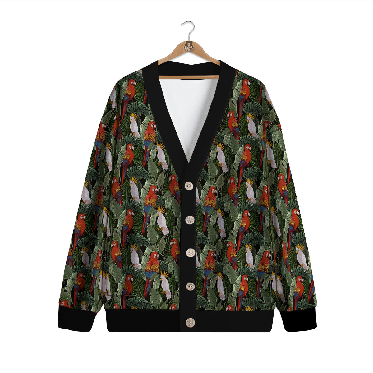 Hawaii Leaf Parrot Banana Print Pattern Cardigan-grizzshop