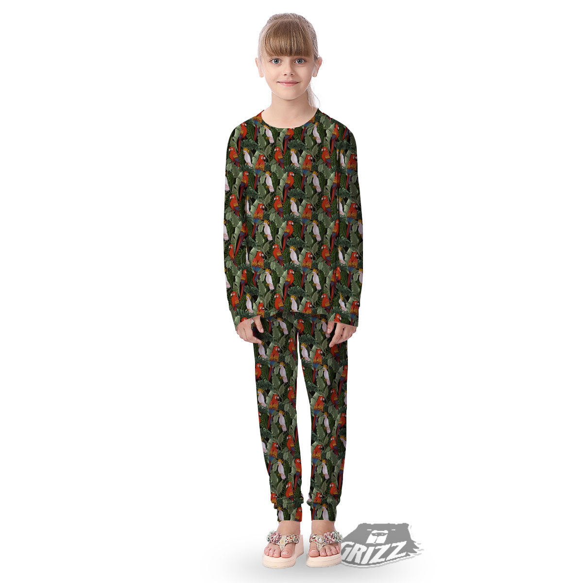 Hawaii Leaf Parrot Banana Print Pattern Kid's Pajamas-grizzshop