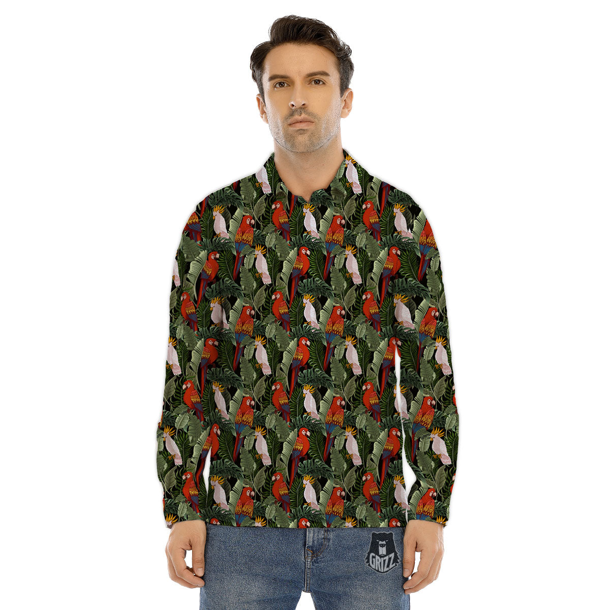 Hawaii Leaf Parrot Banana Print Pattern Men's Dress Shirts-grizzshop