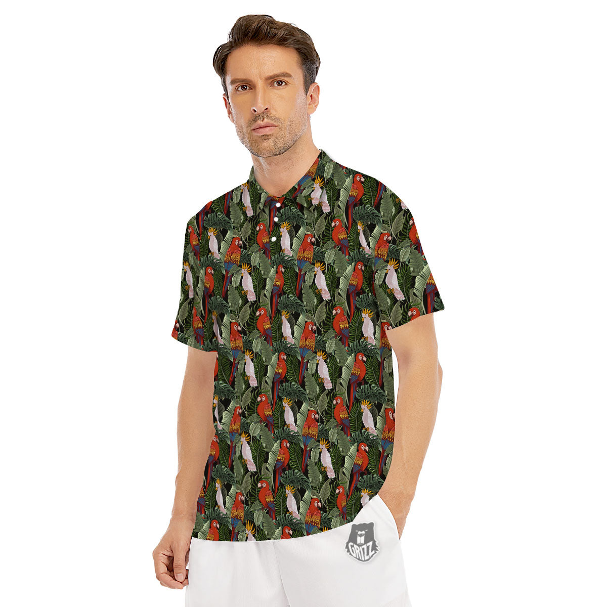 Hawaii Leaf Parrot Banana Print Pattern Men's Golf Shirts-grizzshop