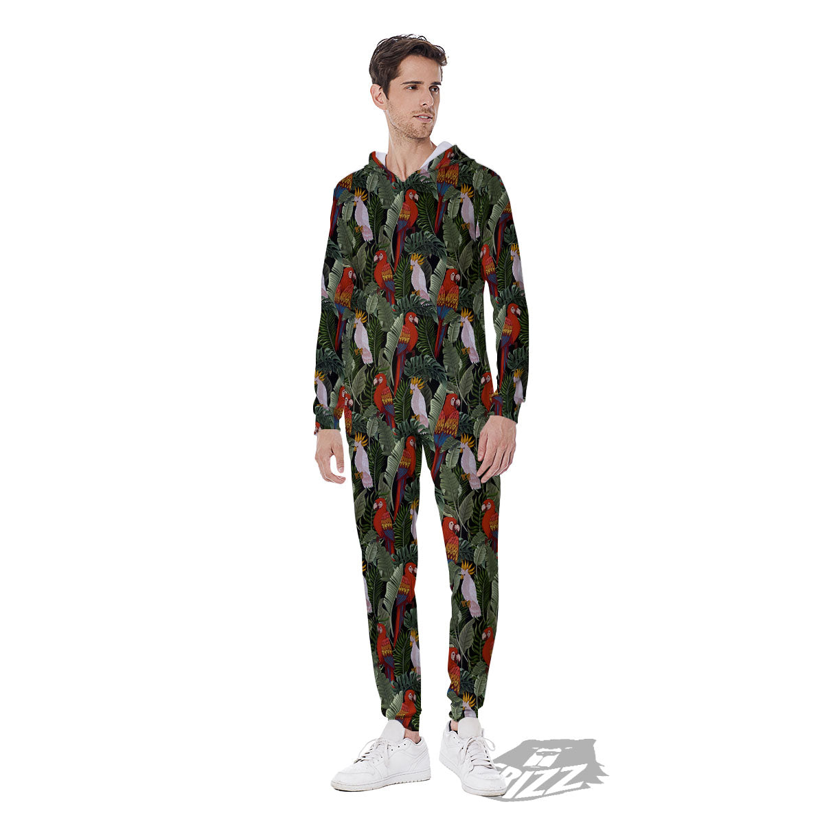 Hawaii Leaf Parrot Banana Print Pattern Men's Jumpsuit-grizzshop